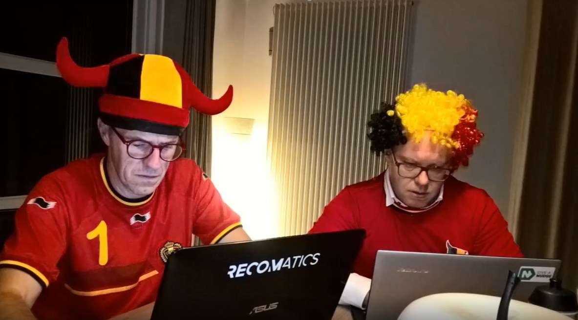 Working on Give a Nudge while supporting Belgium during a football match